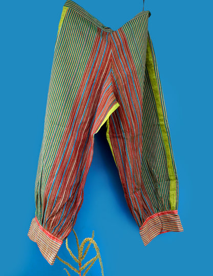 Handloom Cotton Gamcha Co-ord Set for Women – Yellow-Green Striped Kurti with Lining and Relaxed Fit Pocket Pants -CODE02