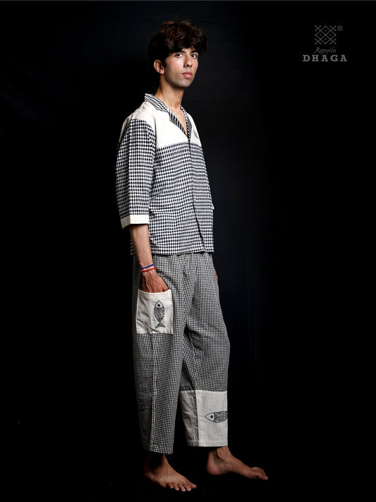 Men’s Handpainted Handloom Gamcha Cotton Shirt and Pant Set- Man20