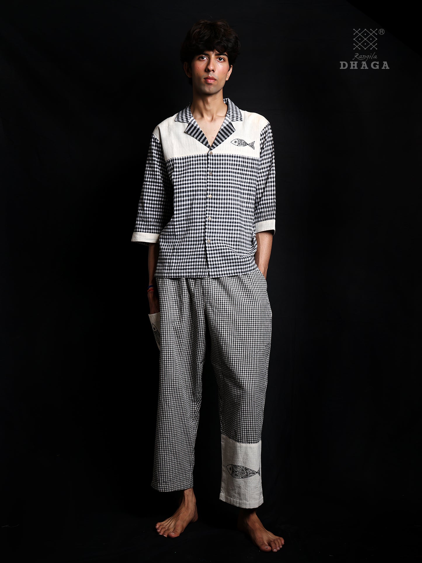 Men’s Handpainted Handloom Gamcha Cotton Shirt and Pant Set- Man20