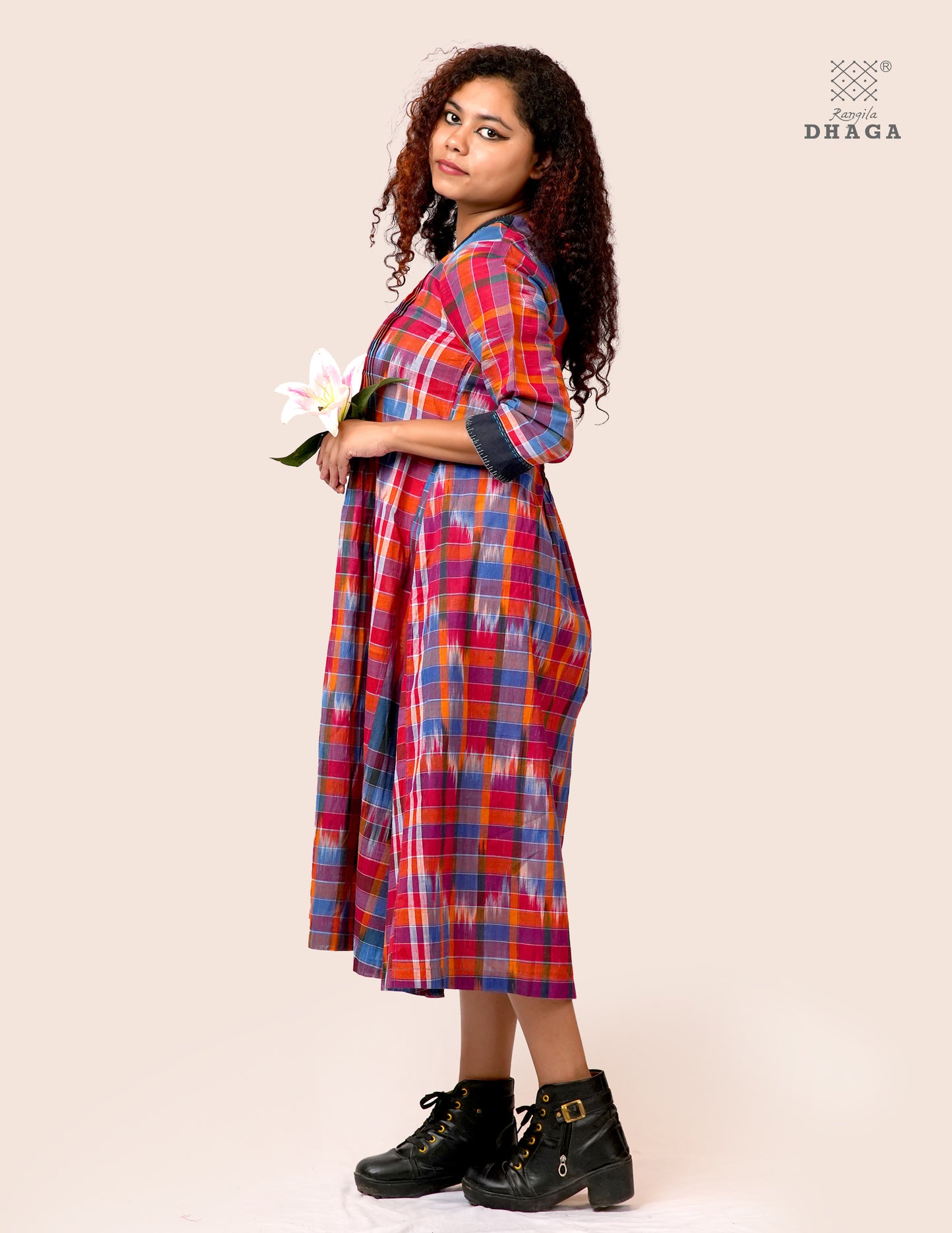 Handloom Kotki Gamcha  A-Line Kurta | Multicolor Cotton Dress D58