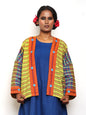 Handembroidered kantha stitch gamcha free size short jaket with hand embroidered flower desing border