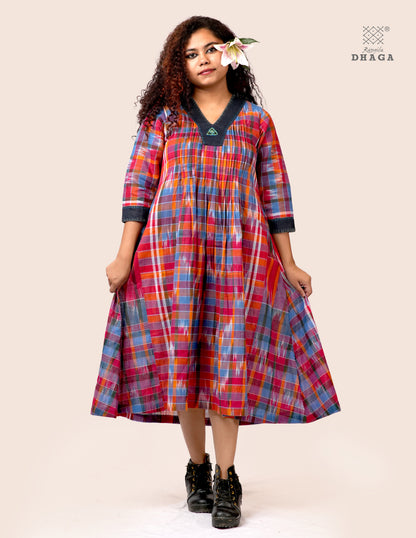 Handloom Kotki Gamcha  A-Line Kurta | Multicolor Cotton Dress D58