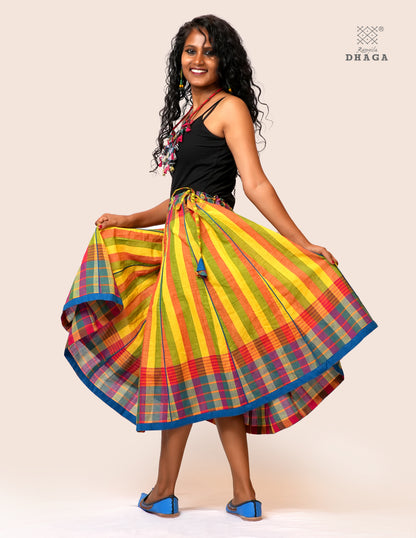 Handloom Gamcha Pleated  Skirt  | Multicolor | Rangila Dhaga   - GS002