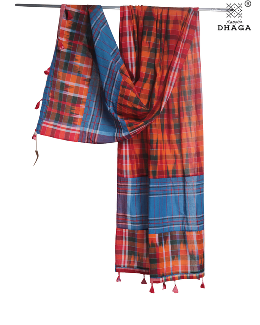 Rangila Dhaga Dual-Tone Patchwork Gamcha Dupatta with Tassels – Multicolor (2.5m)- GD003
