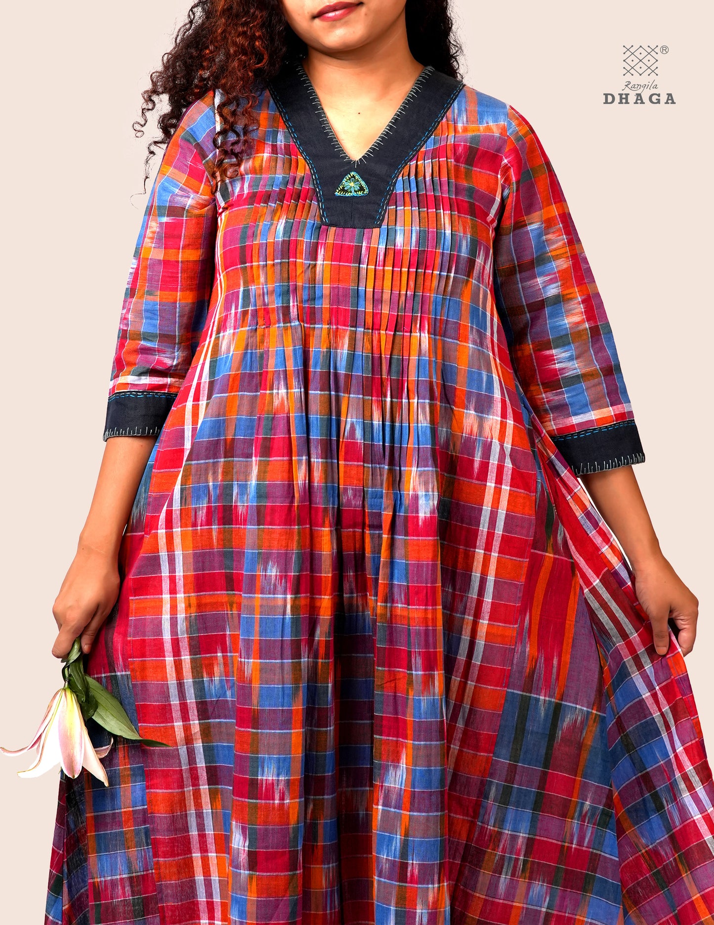 Handloom Kotki Gamcha  A-Line Kurta | Multicolor Cotton Dress D58