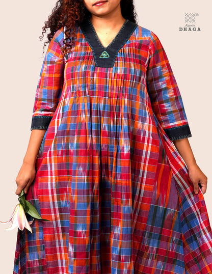 Handloom Kotki Gamcha  A-Line Kurta | Multicolor Cotton Dress D58