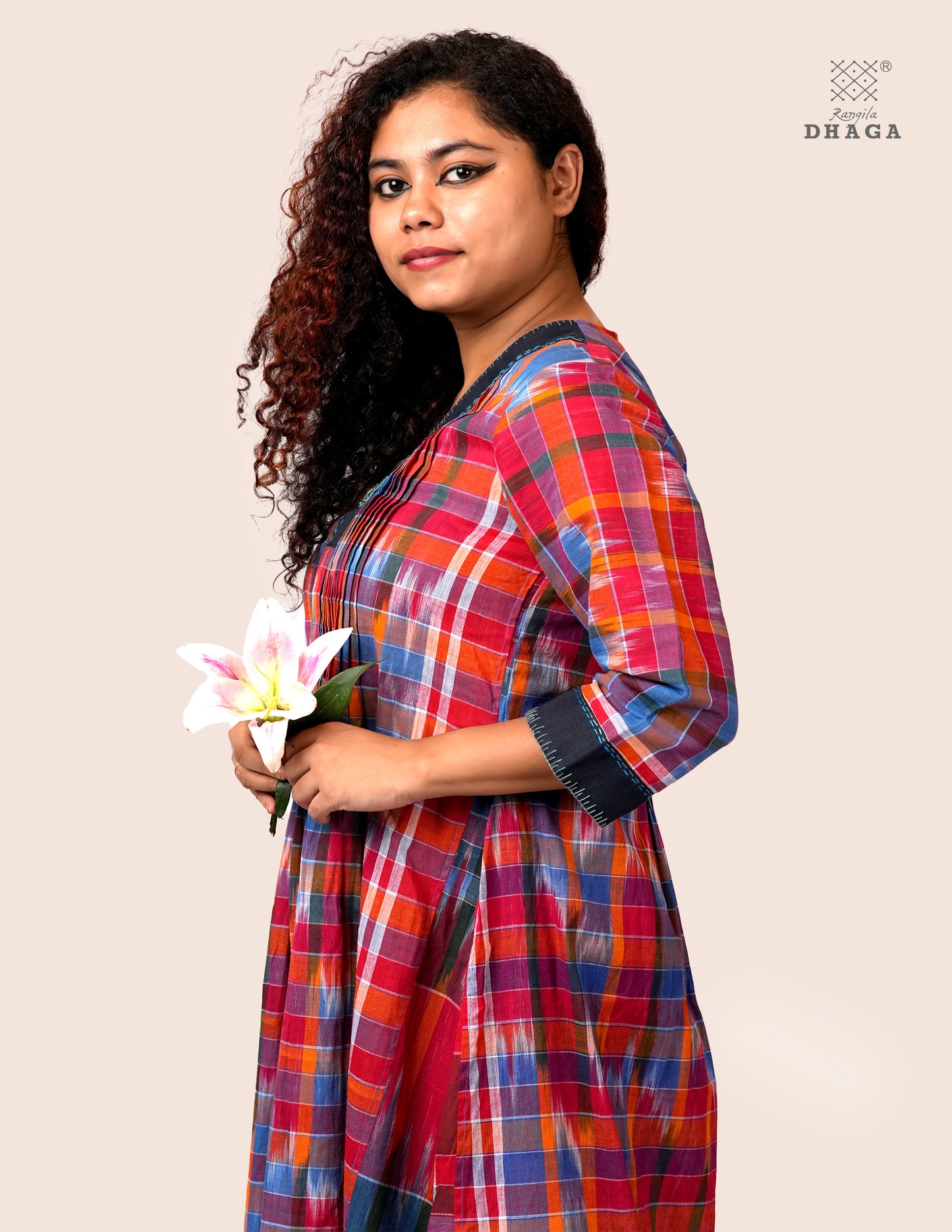 Handloom Kotki Gamcha  A-Line Kurta | Multicolor Cotton Dress D58
