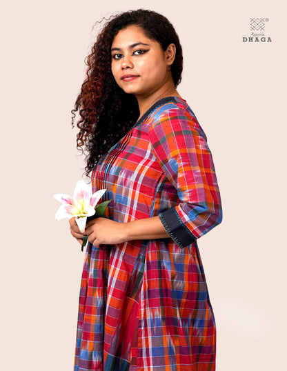 Handloom Kotki Gamcha  A-Line Kurta | Multicolor Cotton Dress D58