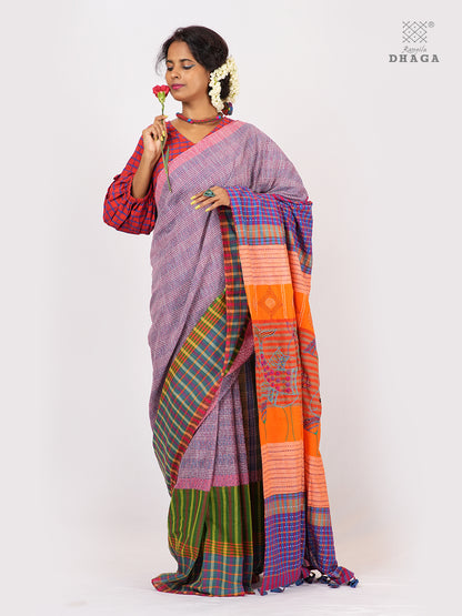 Hand-Embroidered Fish-Fishy Handloom Gamcha Patchwork Kantha Stitch Saree |  Includes Blouse Piece GS126