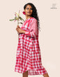 Red & White Handloom Kotki Gamcha Check Midi Dress | Pure Cotton | Rangila Dhaga KD001