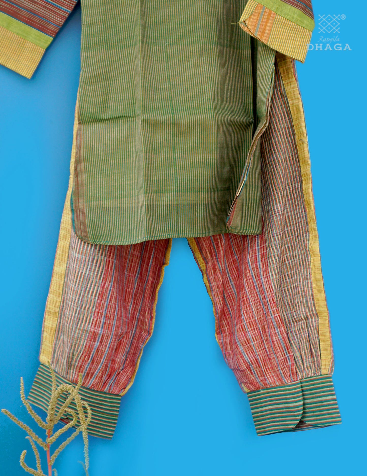 Green Handloom Gamcha Cotton Kurti | V-Notch Neck Kurti for Women CODE01