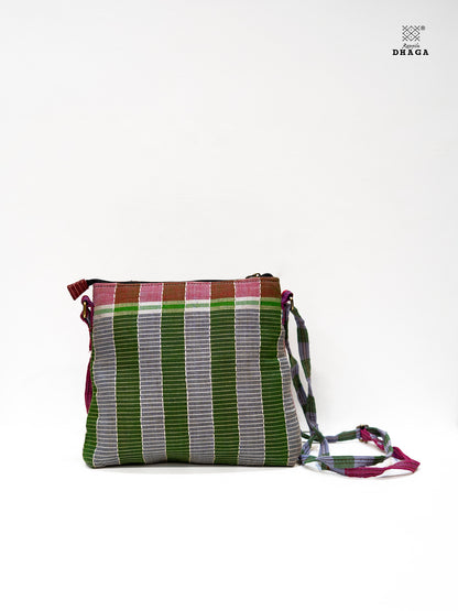 Sling Bag Gamcha Fashion Hand Embroided  Green  SL07