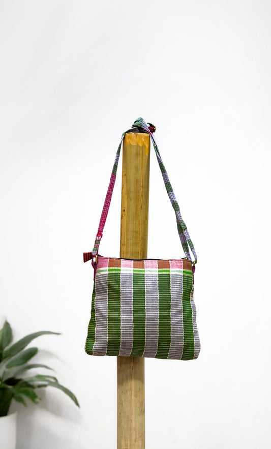 Sling Bag Gamcha Fashion Hand Embroided  Green  SL07