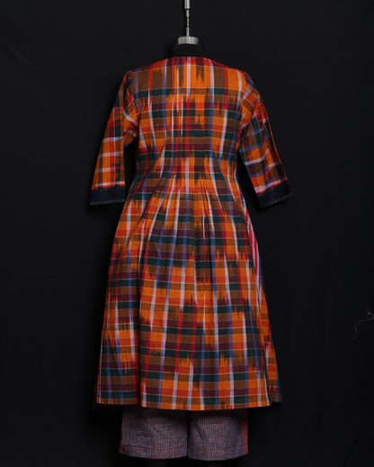 Handloom Cotton Kotki Gamcha With Hand Embroidered V neck and Sleevs border . both side pockets D07