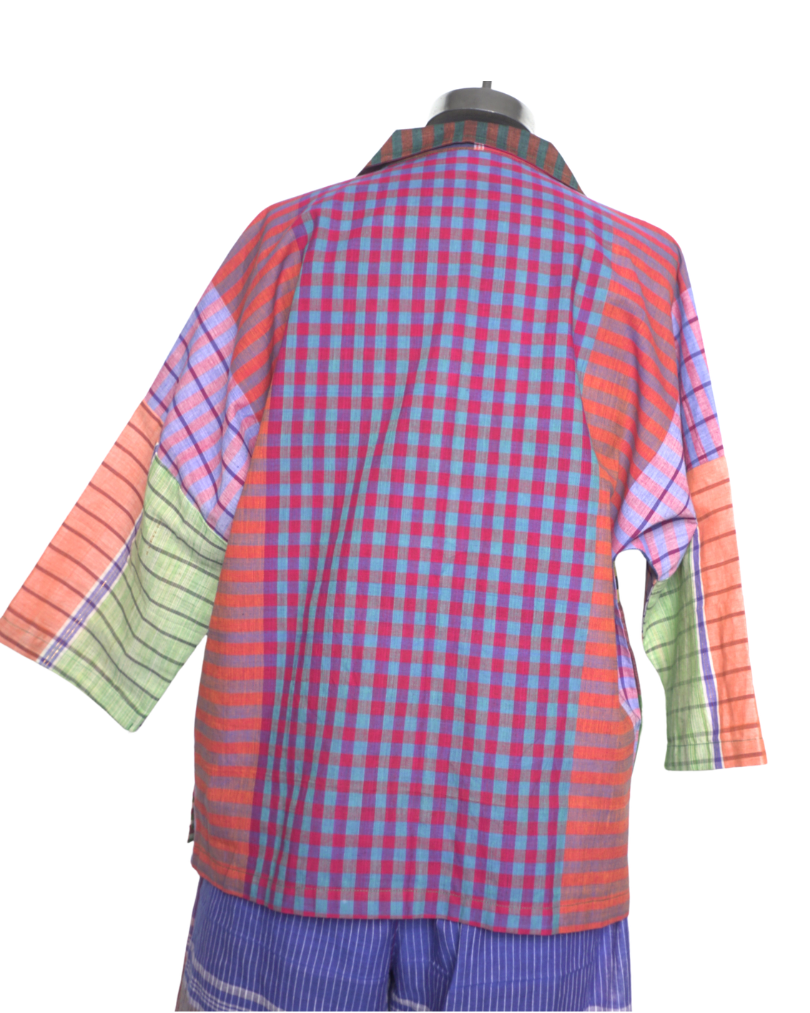 Women’s Oversized Gamcha Cotton Jacket | Handloom Front Open Top  S02– Rangila Dhaga