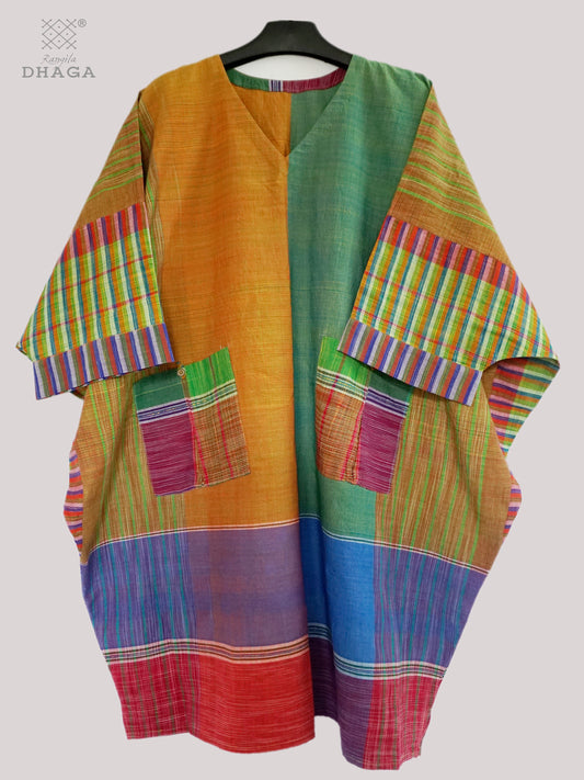 Kaftan Dress Long  Free Size  Gamcha Fashion Handloom Cotton Green  SHR34