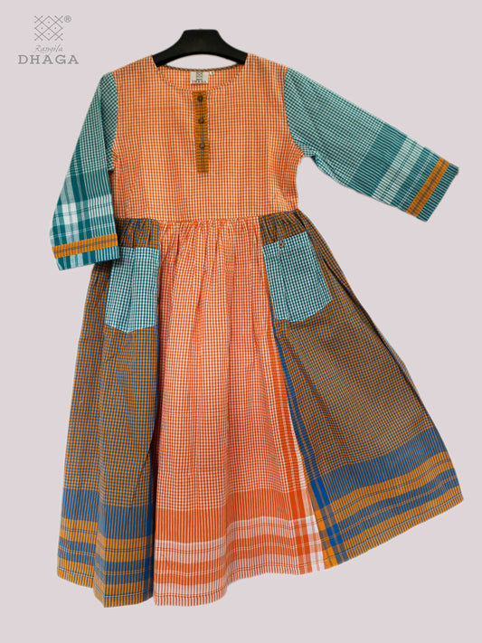 Dress Gamcha Fashion Handloom Cotton Fabric Yellow and Green Check D34