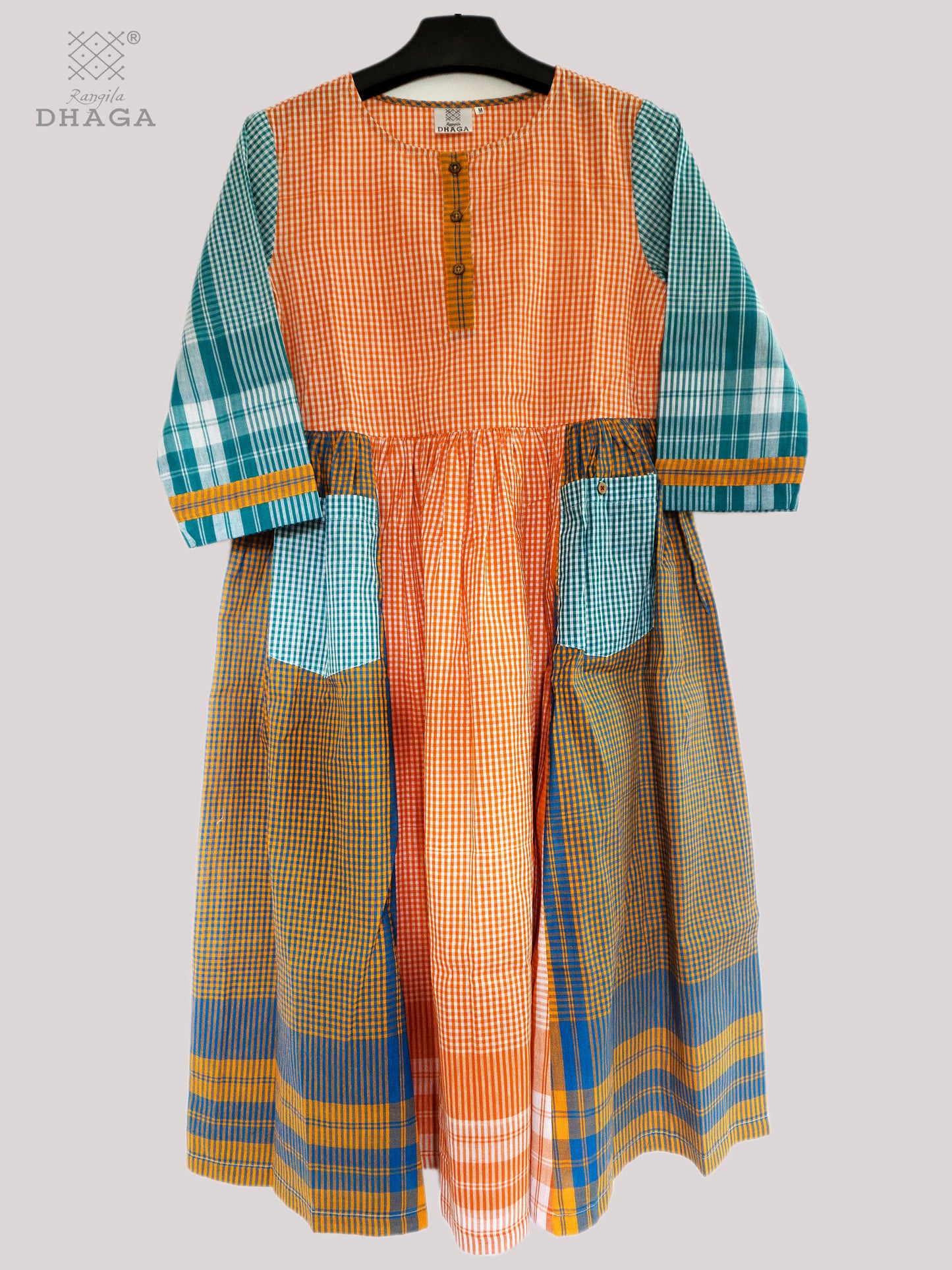 Dress Gamcha Fashion Handloom Cotton Fabric Yellow and Green Check D34