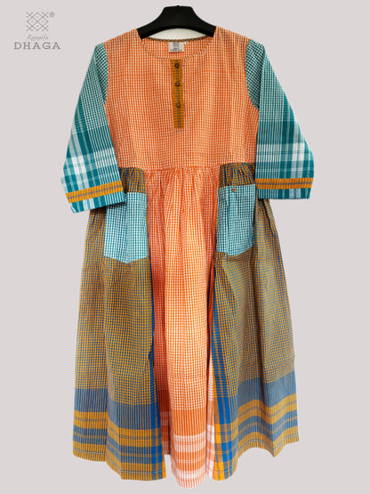 Dress Gamcha Fashion Handloom Cotton Fabric Yellow and Green Check D34