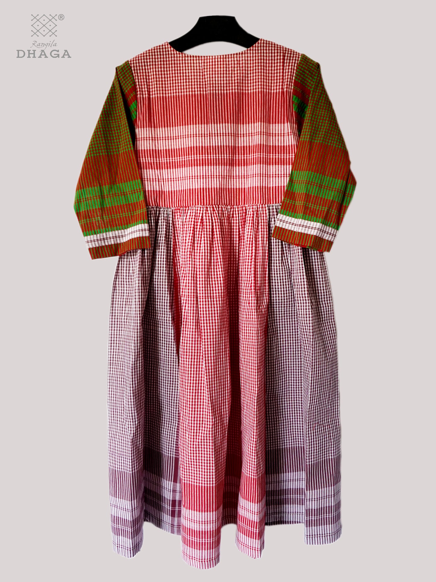 Dress Gamcha Fashion Handloom Cotton Fabric Red and Green Check D33