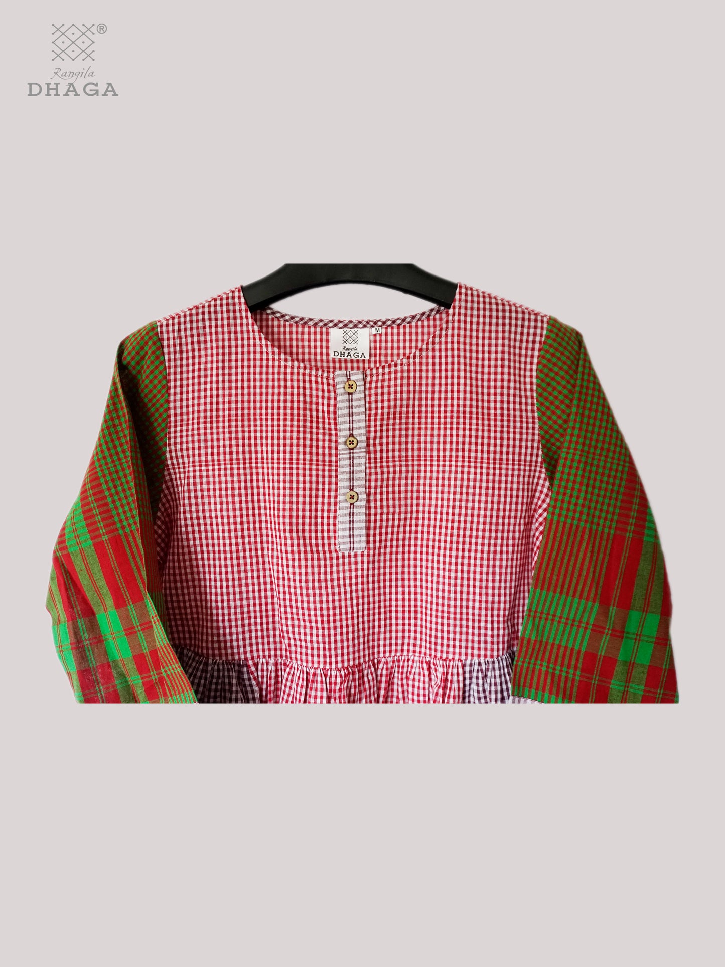 Dress Gamcha Fashion Handloom Cotton Fabric Red and Green Check D33