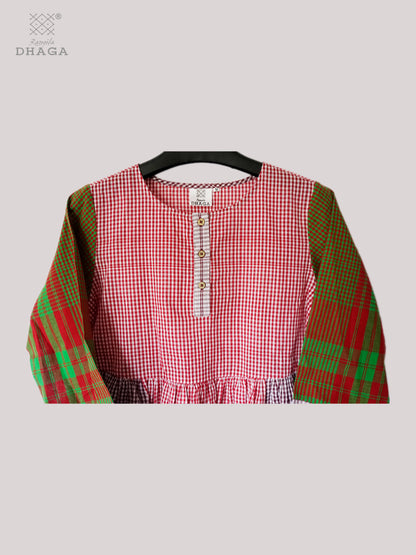Dress Gamcha Fashion Handloom Cotton Fabric Red and Green Check D33