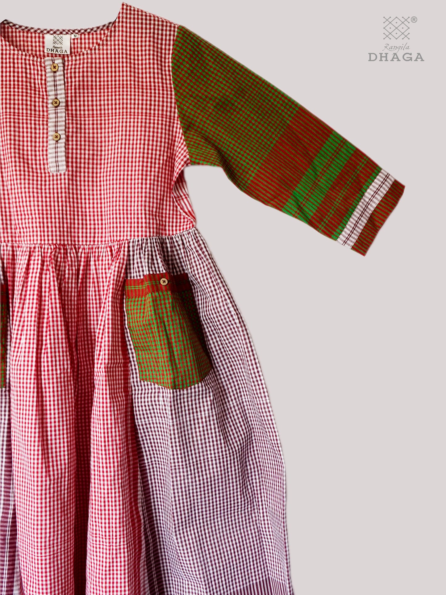 Dress Gamcha Fashion Handloom Cotton Fabric Red and Green Check D33