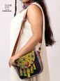 Handcrafted Ajrakh & Gamcha Fish Tassle Sling Bag | Adjustable Strap | Kantha Stitch | Handmade Cotton Crossbody Bag SL31