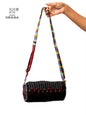 Hand-embroidered Dhol Sling Bag | Adjustable Gamcha Strap | Kantha Stitch | Handmade Cotton Crossbody Bag SL33