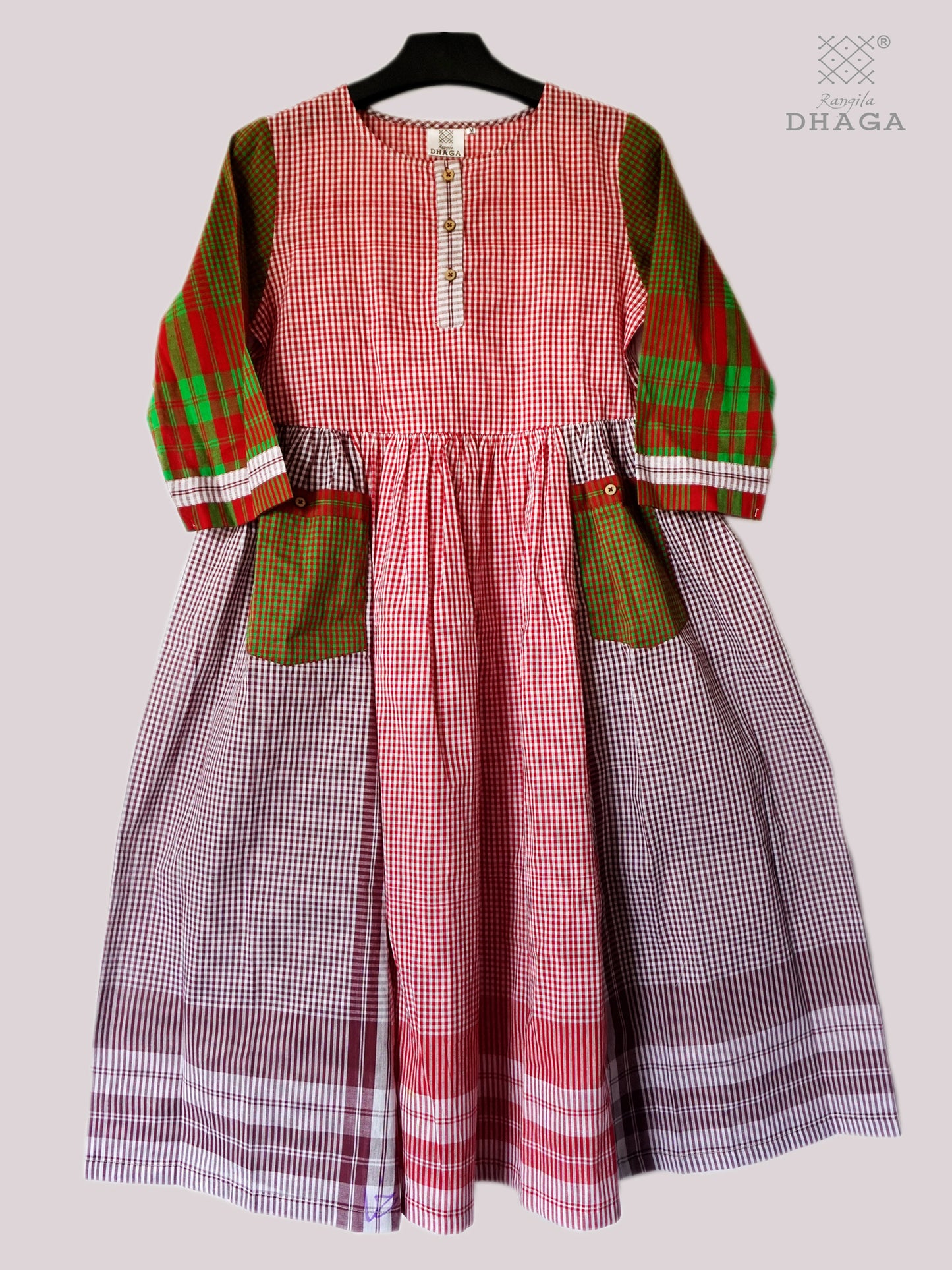 Dress Gamcha Fashion Handloom Cotton Fabric Red and Green Check D33