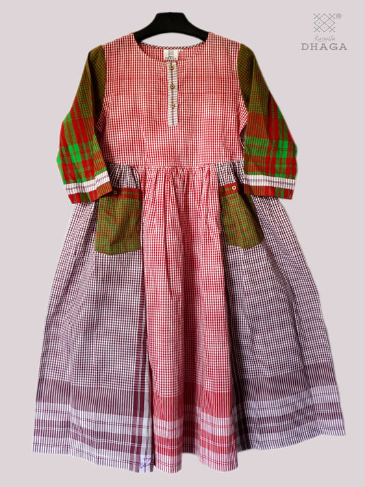 Dress Gamcha Fashion Handloom Cotton Fabric Red and Green Check D33