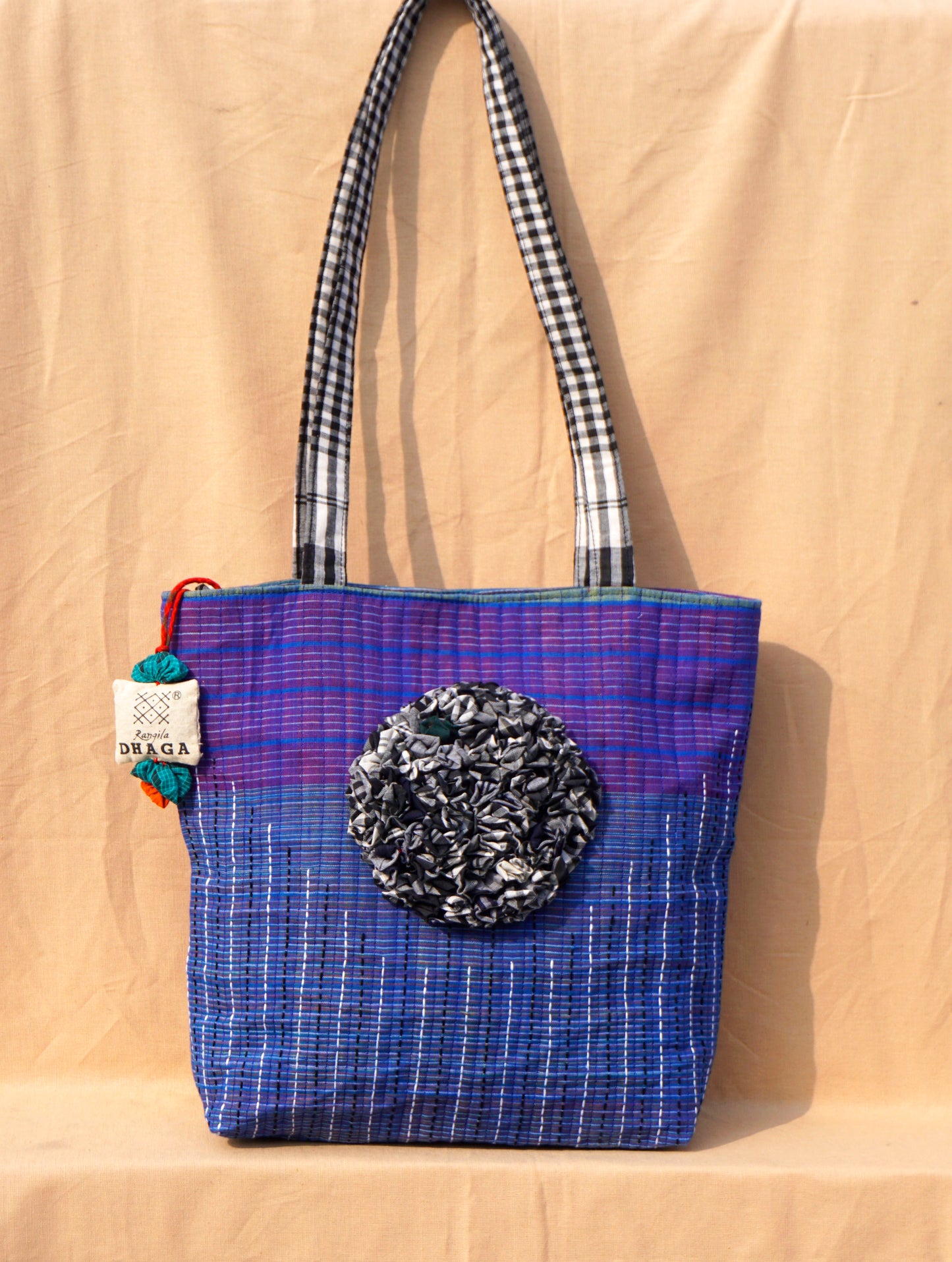 Handcrafted Coral Design Gamcha Tote Bag  Indigo Handloom Cotton – Rangila Dhaga    Bag25