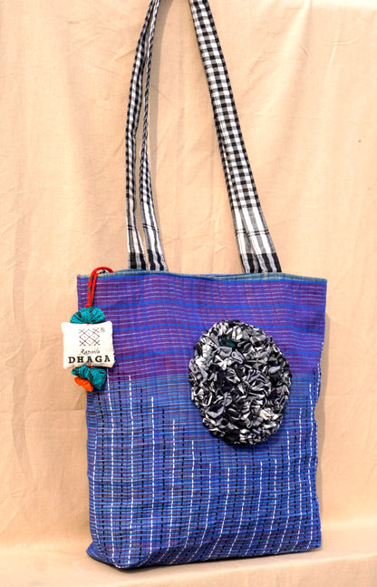 Handcrafted Coral Design Gamcha Tote Bag  Indigo Handloom Cotton – Rangila Dhaga    Bag25