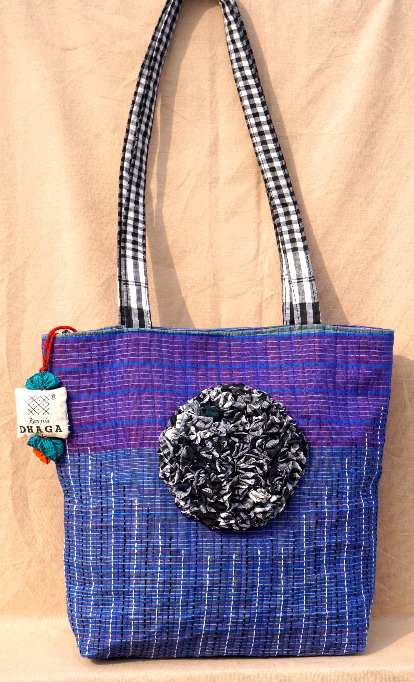 Handcrafted Coral Design Gamcha Tote Bag  Indigo Handloom Cotton – Rangila Dhaga    Bag25