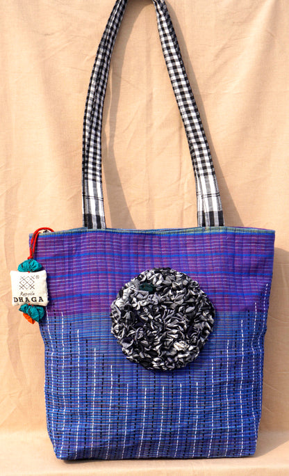 Handcrafted Coral Design Gamcha Tote Bag  Indigo Handloom Cotton – Rangila Dhaga    Bag25