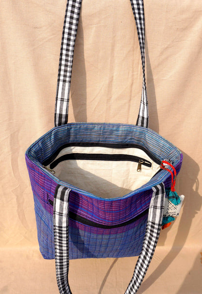 Handcrafted Coral Design Gamcha Tote Bag  Indigo Handloom Cotton – Rangila Dhaga    Bag25