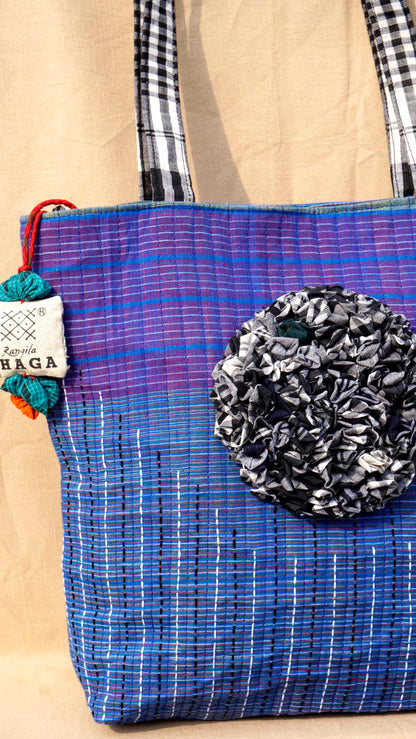 Handcrafted Coral Design Gamcha Tote Bag  Indigo Handloom Cotton – Rangila Dhaga    Bag25