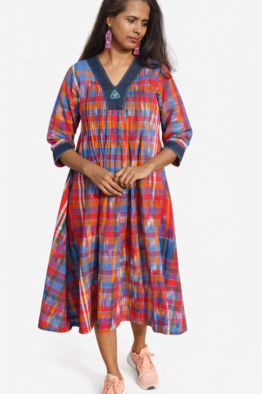 Handloom Kotki Gamcha  A-Line Kurta | Multicolor Cotton Dress D58