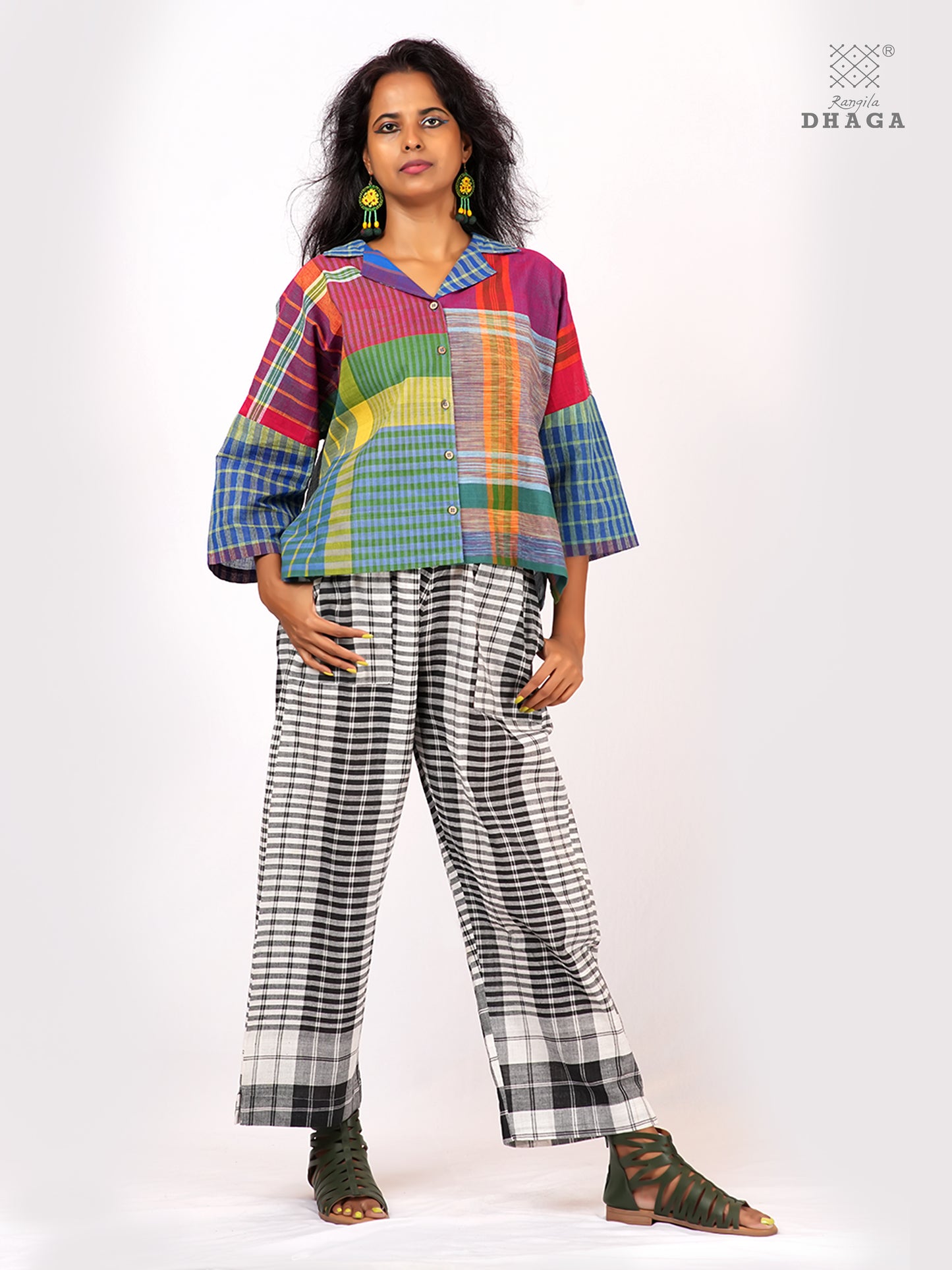 Women’s Oversized Handloom Gamcha Cotton Shirt | Handloom Front Open Top  S04