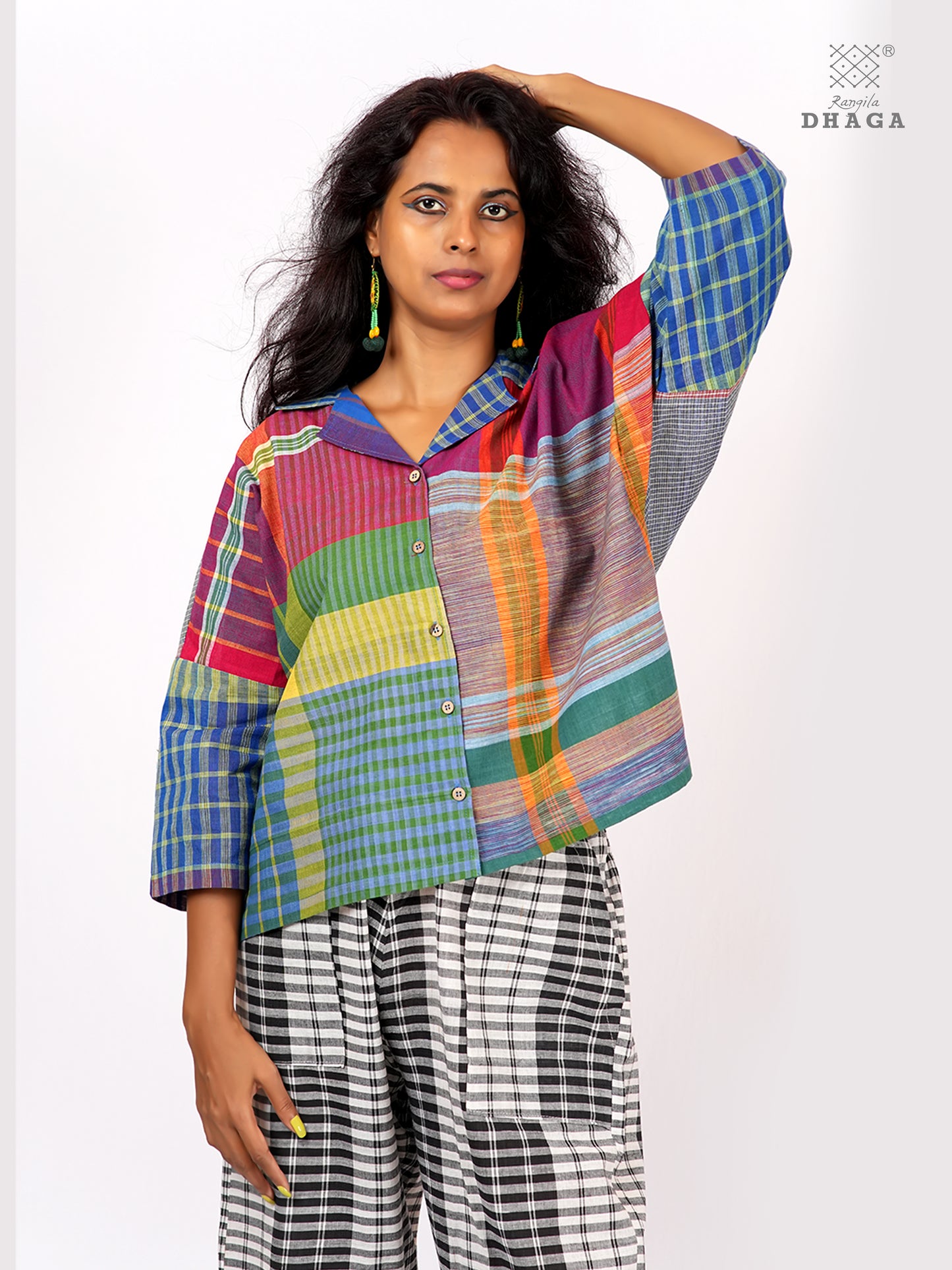 Women’s Oversized Handloom Gamcha Cotton Shirt | Handloom Front Open Top  S04