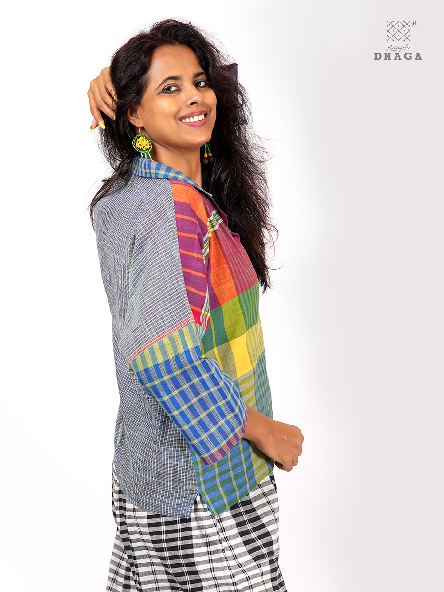Women’s Oversized Handloom Gamcha Cotton Shirt | Handloom Front Open Top  S04