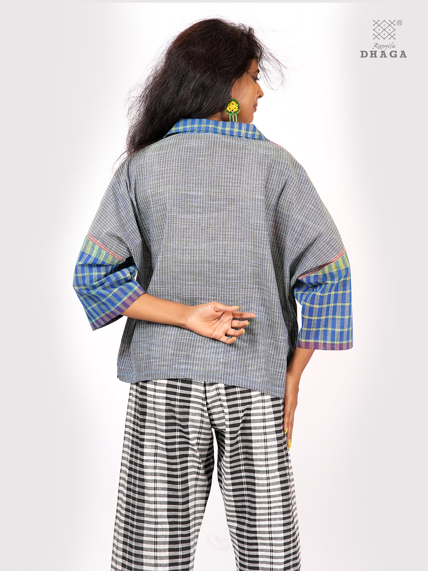 Women’s Oversized Handloom Gamcha Cotton Shirt | Handloom Front Open Top  S04