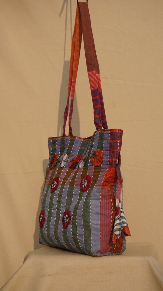 Handwoven Gamcha potli Tote Bag with Embroidery Handmade Cotton Shoulder Bag – Rangila Dhaga Bag
