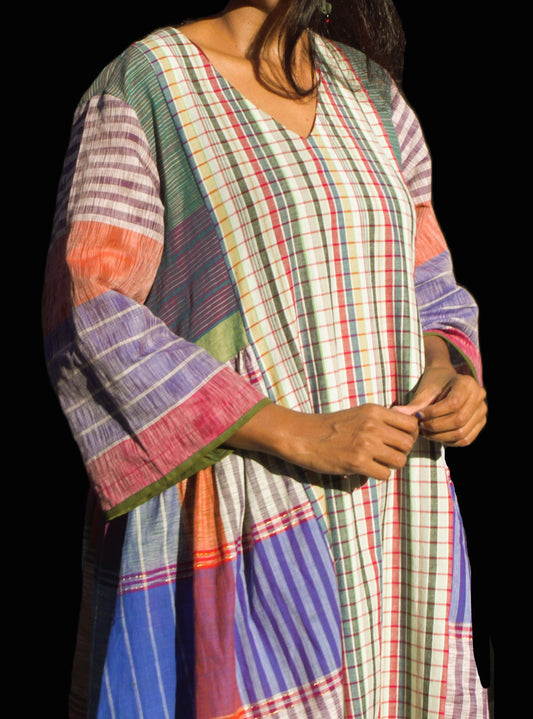 Atrangi Check Dress (White-Green, Multicolor)