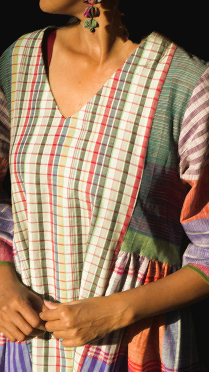 Atrangi Check Dress (White-Green, Multicolor)