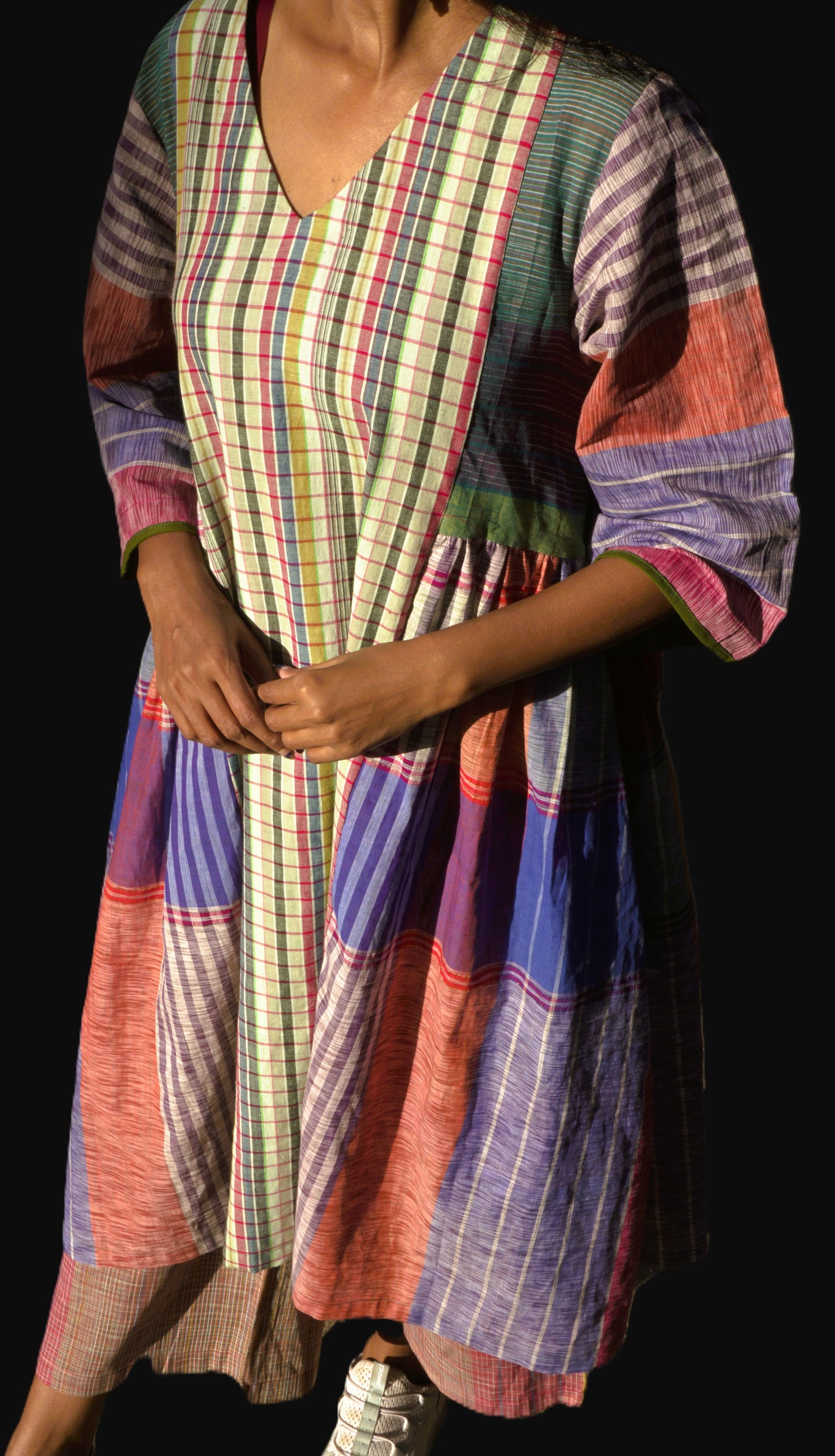 Atrangi Check Dress (White-Green, Multicolor)