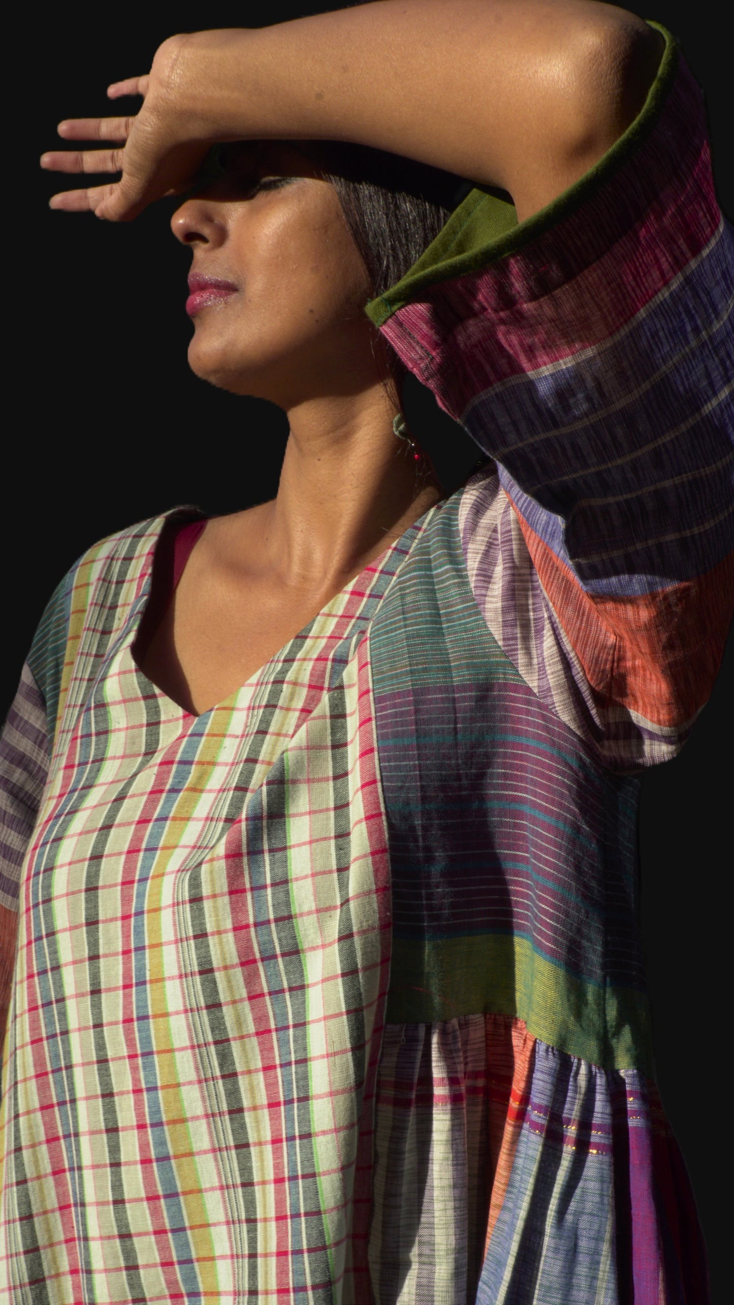 Atrangi Check Dress (White-Green, Multicolor)