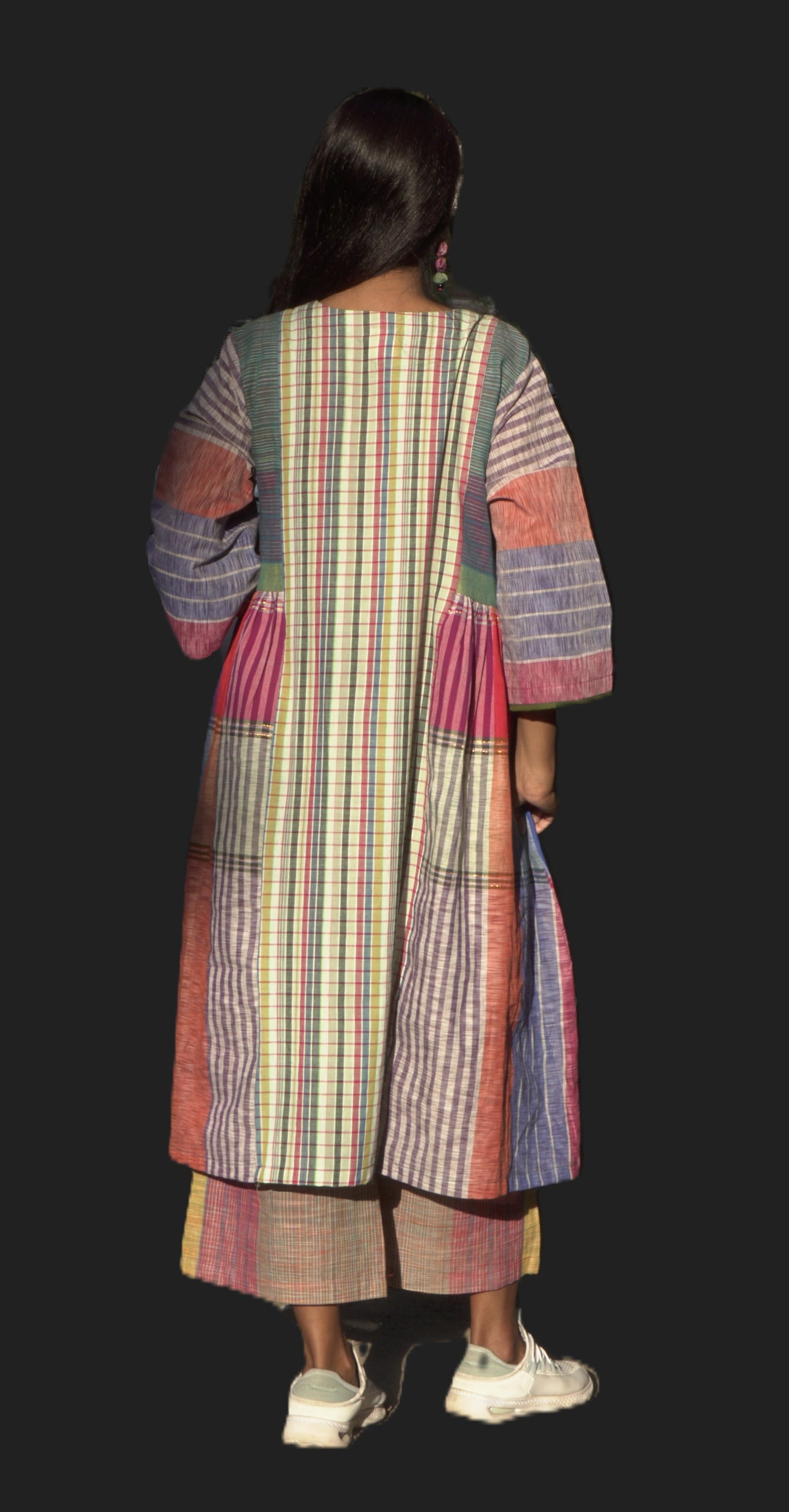 Atrangi Check Dress (White-Green, Multicolor)