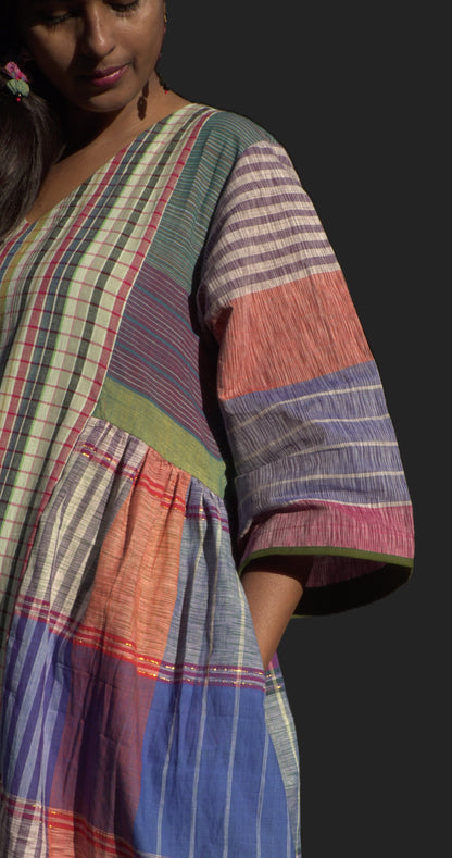 Atrangi Check Dress (White-Green, Multicolor)