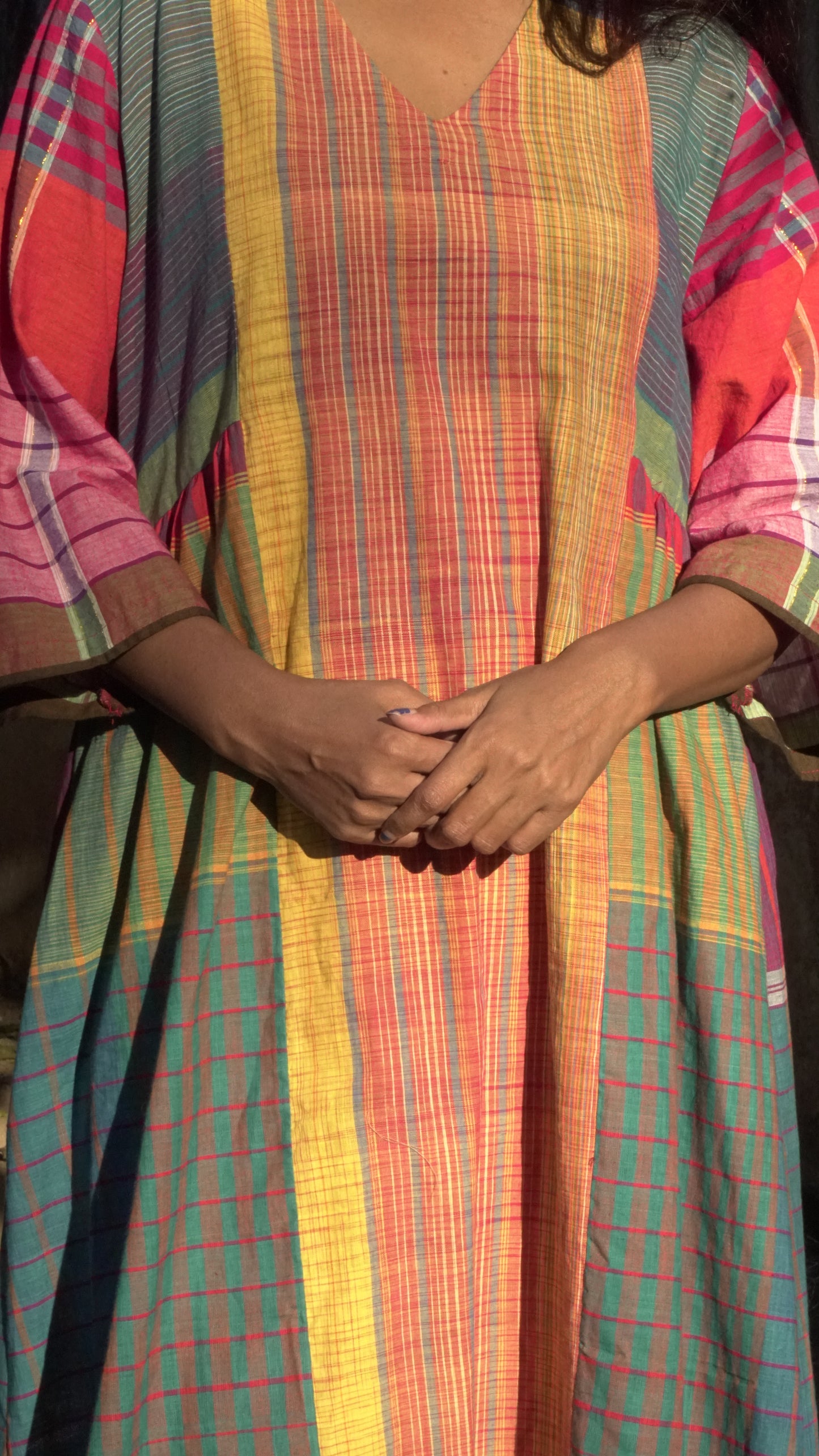 Atrangi Check Dress ( Orange-Green, Multicolor)